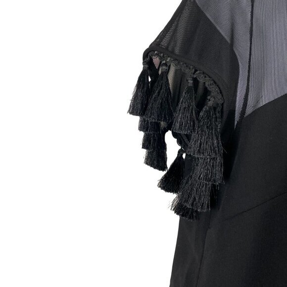 Lulus Iced Latte Black Shift Dress Mesh Tassel Short Sleeve NWT Women's Medium‎ - Picture 5 of 10